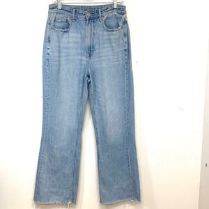 American Eagle Highest Rise 90s Flare Jeans Light Wash Raw Hem Size 10 Boho